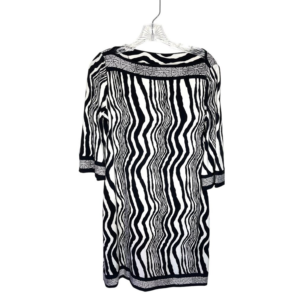 Ali Ro Black & White Zebra Print Tunic Dress With 3/4 Sleeves Size L 88m